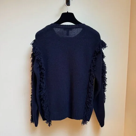AQUA Cashmere Fringe Sweater – Navy – Size M - Picture 4 of 9